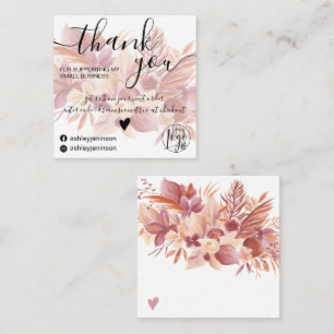 Boho florale waterverf girly orde dank u vierkante visitekaartje