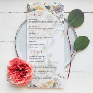 Boho Florales de Printemps Menu de Mariage