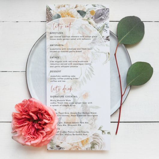 Boho Florales de Printemps | Menu de Mariage