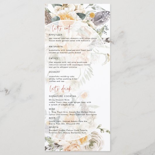 Boho Florales de Printemps | Menu de Mariage (Devant)