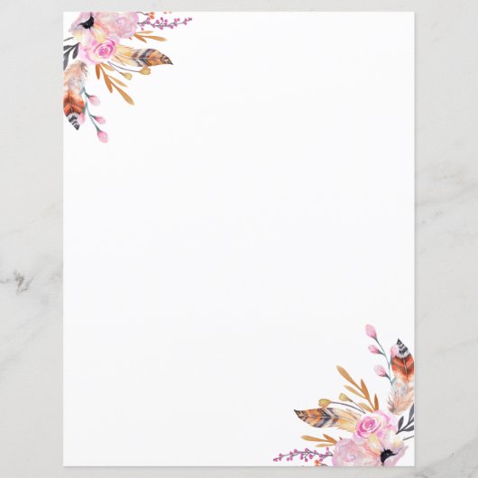 Boho florales plumes blanc rose page (Dos)