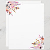 Boho florales plumes blanc rose page (Devant / Derrière)