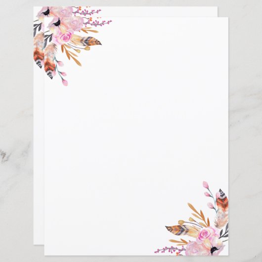 Boho florales plumes blanc rose page (Devant / Derrière)