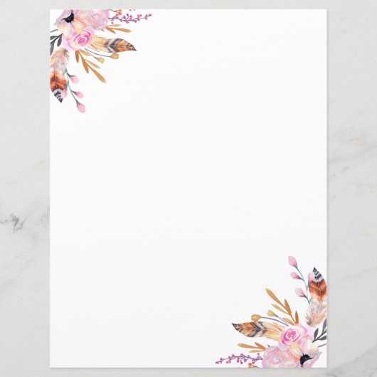 Boho florales plumes blanc rose page (Devant)