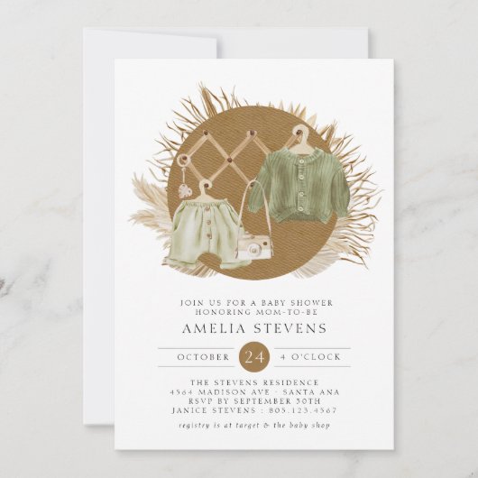 Boho Florals Baby shower Invitation (Devant)
