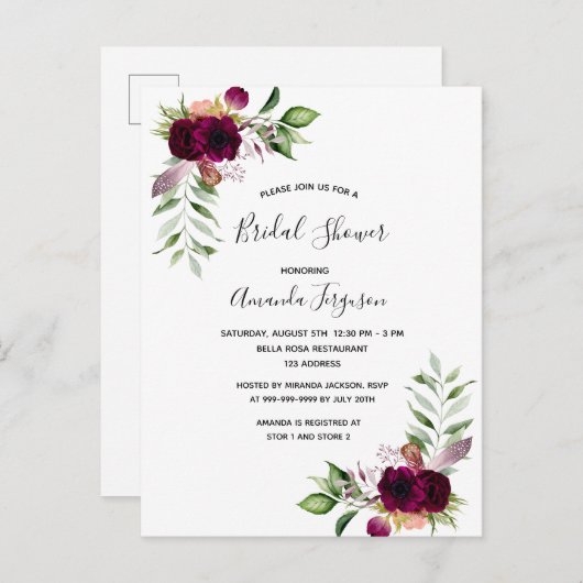 Boho florals bridal doucheuitnodiging briefkaart (Voorkant / Achterkant)