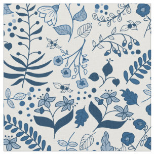 Boho Florals Classic Blues and White Stof