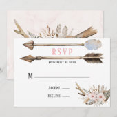 Boho Florals & Deer Antlers Arrows Weddenschap RSV Kaart (Voorkant / Achterkant)