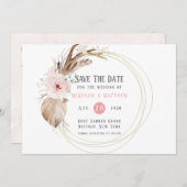 Boho Florals & Deer Antlers sparen de Datumkaarten Kaart (Voorkant / Achterkant)