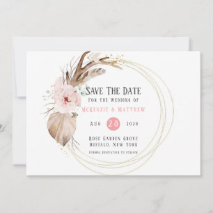 Boho Florals & Deer Antlers sparen de Datumkaarten Kaart