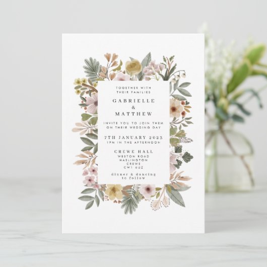 Boho Florals Faire-part de mariage neutre (Debout devant)