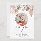 Boho Florals Foto Birthday Invitation Kaart (Voorkant)