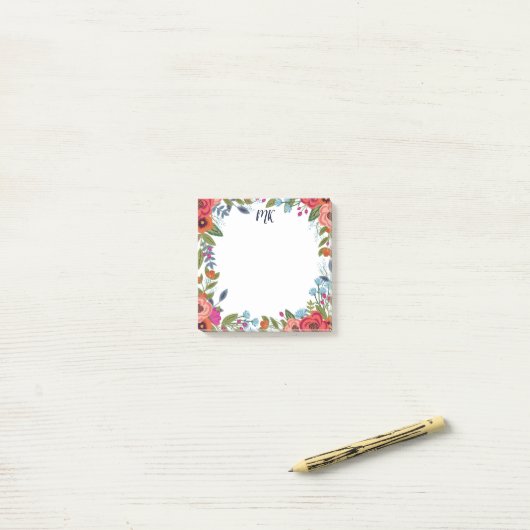 Boho Florals - Monogram Post-it® Notes (Op bureau)