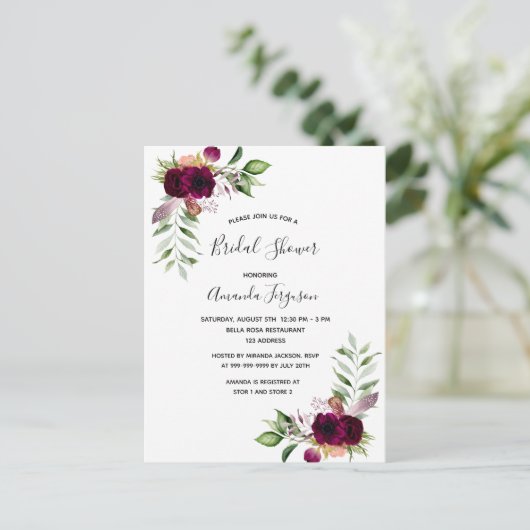 Boho florals nuptiale invitation à la douche (Debout devant)