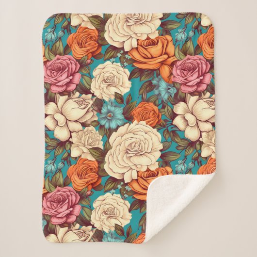  Boho Florals, Turquoise Cream Botanicals Sherpa Deken (Voorkant)