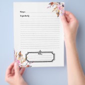 Boho florals vederen wit roze recept flyer (Hand)