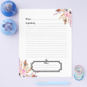 Boho florals vederen wit roze recept flyer (Enkel)