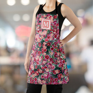  boho floreel rood roze perzikmonogram schort