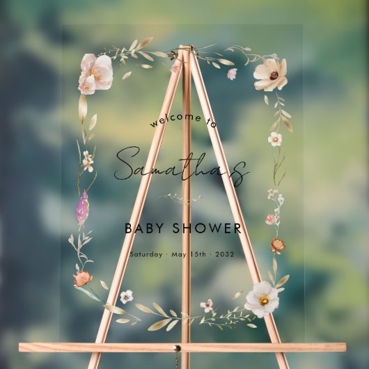 Boho Flower Baby Shower Acryl Bord (Neutraal)