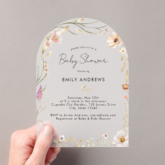 Boho Flower Baby Shower Acryl Uitnodigingen (Insitu (Draagbaar))