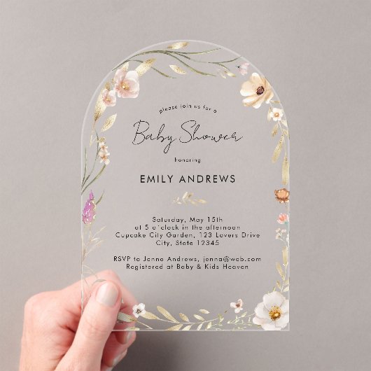 Boho Flower Baby Shower Acrylic Acryl Uitnodigingen (Insitu (Draagbaar))