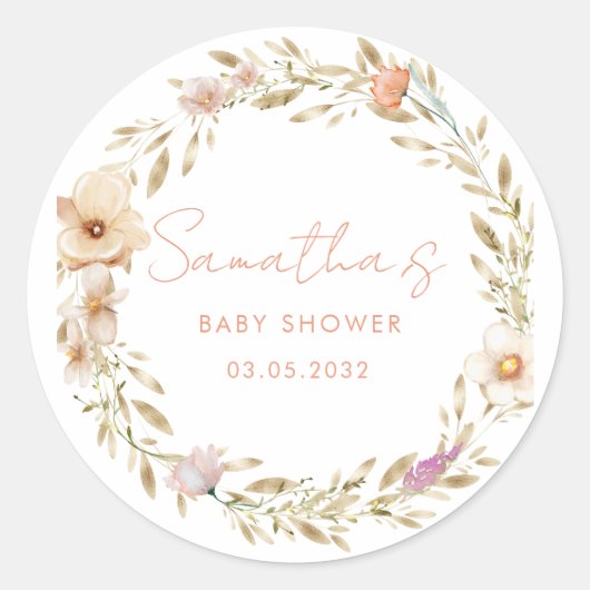 Boho Flower Baby Shower Ronde Sticker (Voorkant)