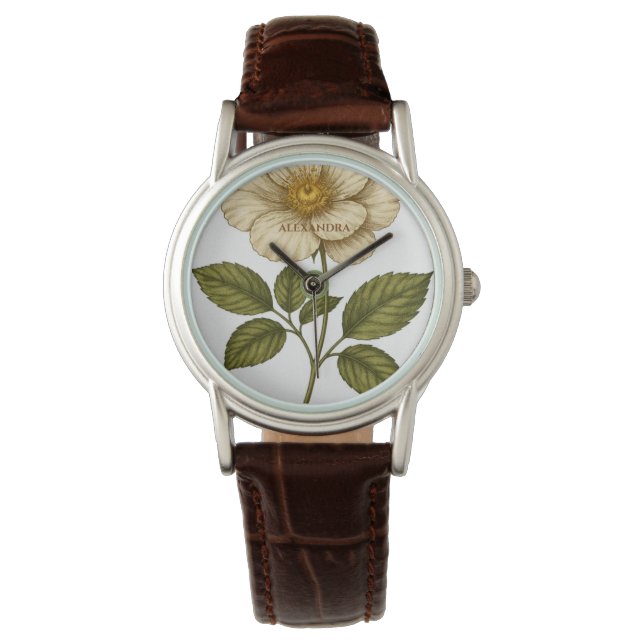 Boho Flower Custom Name Horloge (Voorkant)
