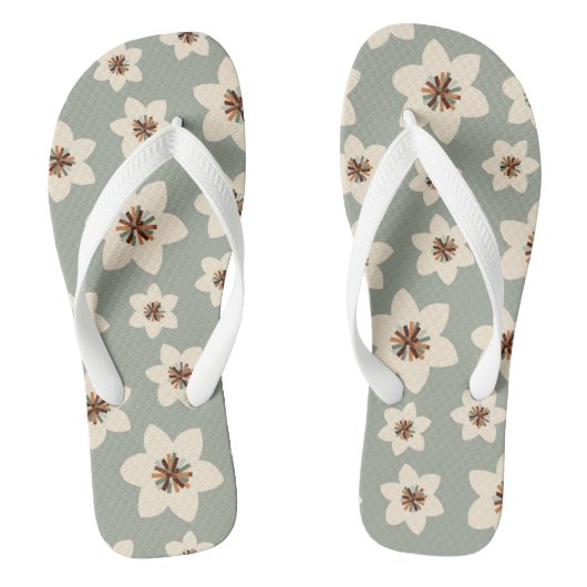 Boho flower - groene ondergrond teenslippers (Voetbed)