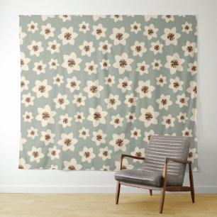 Boho flower - groene ondergrond wandkleed