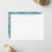 Boho Flower Groovy Green Personalized Stationery Notitiekaartje (Voorkant / Achterkant in situ)