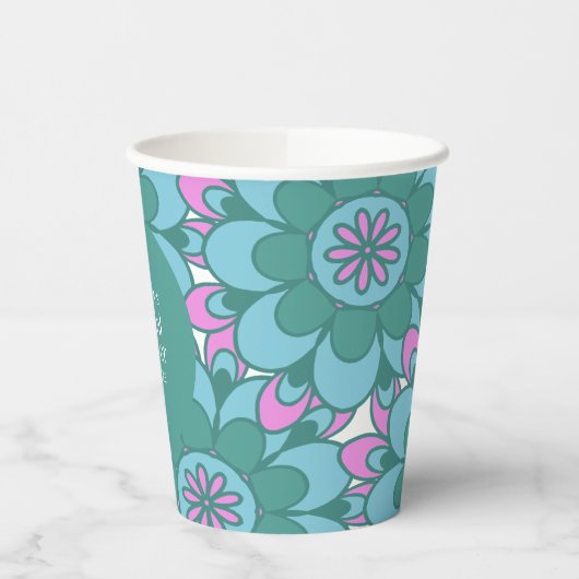 Boho Flower Groovy Green Vrijgezellenfeest Custom Papieren Bekers (Links)