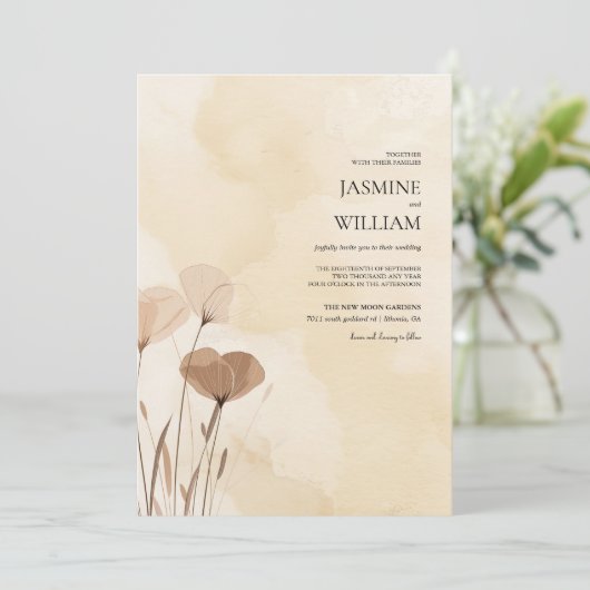 Boho Flower Herfst Waterverf bruiloft Kaart (Staand voorkant)