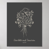 Boho Flower Line Art Drawing Personalized Names Poster (Voorkant)