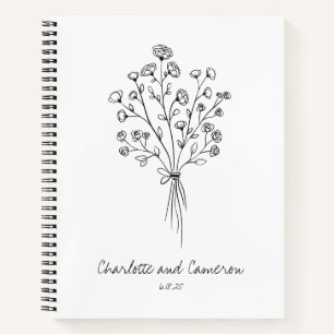 Boho Flower Line Art Drawing Personalized Wedding Notitieboek