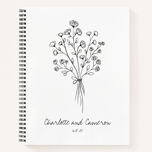 Boho Flower Line Art Drawing Personalized Wedding Notitieboek (Voorkant)