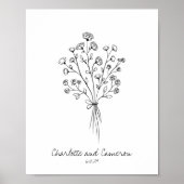 Boho Flower Line Art Drawing Personalized Wedding Poster (Voorkant)