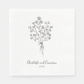 Boho Flower Line Art Drawing Personalized Wedding Servet (Voorkant)