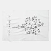 Boho Flower Line Art Drawing Personalized Wedding Theedoek (Horizontaal)
