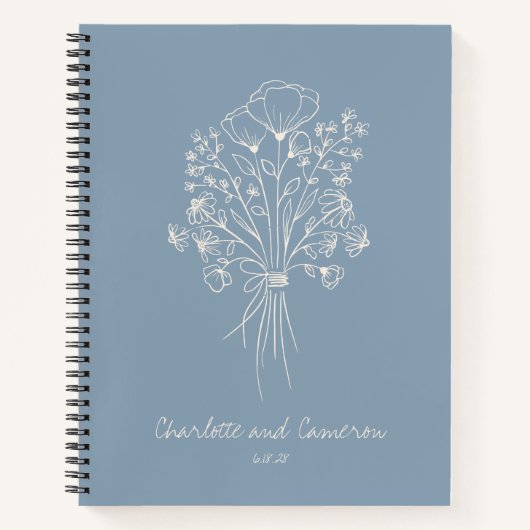 Boho Flower Line Art Gepersonaliseerde bruiloft Bl Notitieboek (Voorkant)