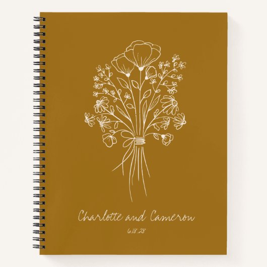 Boho Flower Line Art Gepersonaliseerde bruiloft mo Notitieboek (Voorkant)