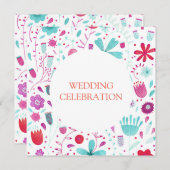 Boho Flower Meadow Waterverf Blauwgroen Weddenscha Kaart (Voorkant / Achterkant)