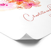 Boho Flower Pink Watercolor Personalized Wedding Poster (Hoek)