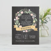 Boho Flower Wreath Rustic Chalkboard Wedding Kaart (Staand voorkant)