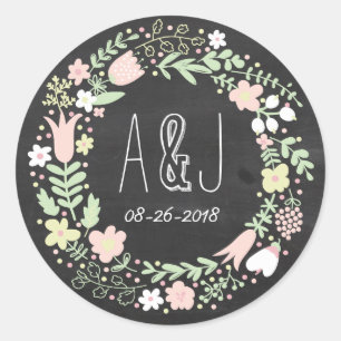 Boho Flower Wreath Rustic Chalkboard Wedding Ronde Sticker