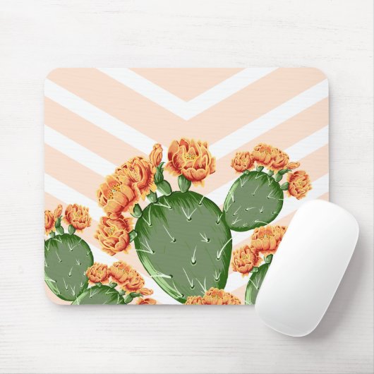 Boho Flowering Prickly Pear Cactus & Chevrons Muismat (Met muis)