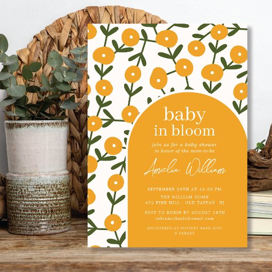 Boho Flowers Baby in Bloom Shower Invitation Kaart