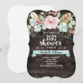 Boho Flowers Baby shower de bois Invitation (Devant / Derrière)