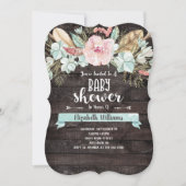 Boho Flowers Baby shower de bois Invitation (Devant)