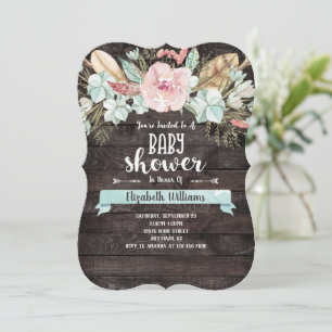 Boho Flowers Baby shower de bois Invitation