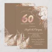 Boho Flowers,Champagne Glass,Terracotta 60th Kaart (Voorkant / Achterkant)